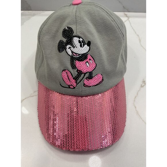 Disney Sequence Mickey Mouse Hat Ball Cap Disney Parks Embroidered Pink Sequins - Picture 1 of 7